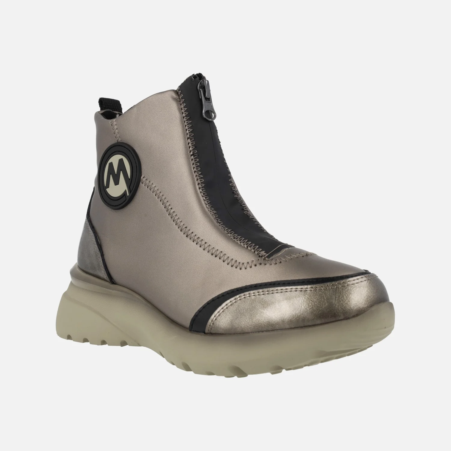 Botines con cremallera frontal en combinado negro y champagne - Image 2