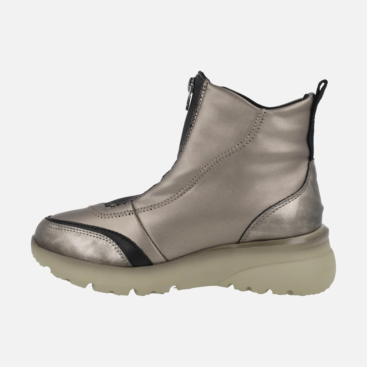 Botines con cremallera frontal en combinado negro y champagne - Image 3