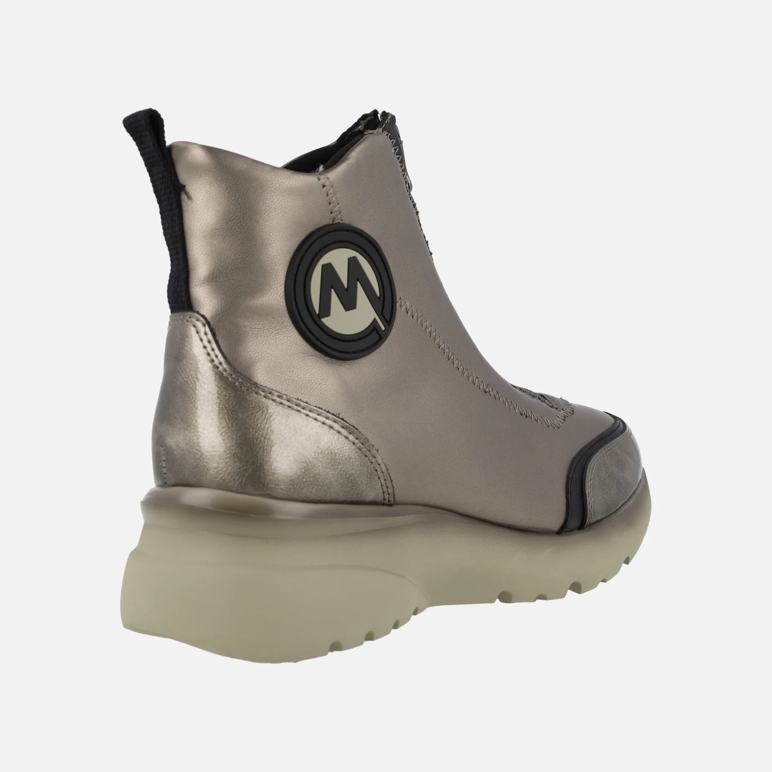 Botines con cremallera frontal en combinado negro y champagne - Image 4