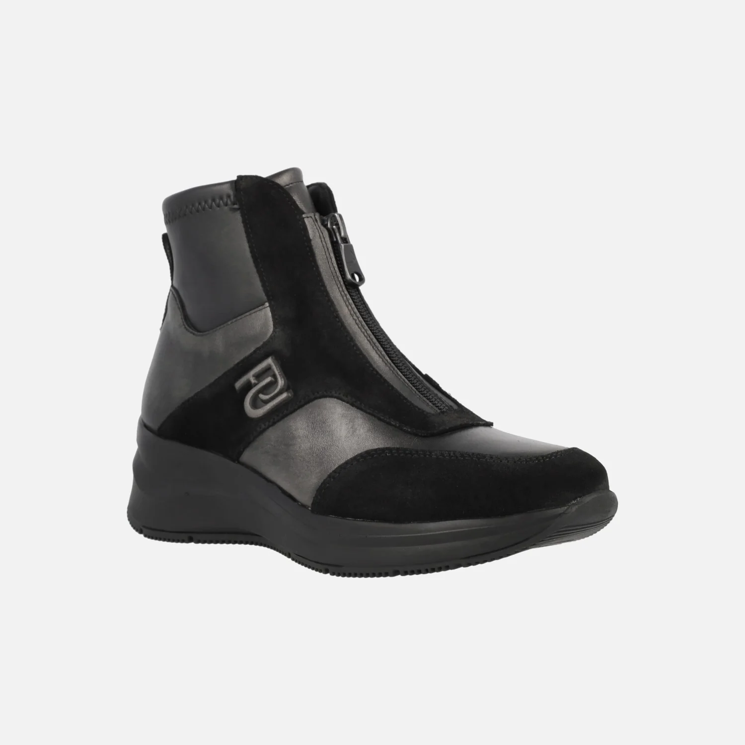 Botines con cremallera frontal en combinado negro y metalizado - Image 2