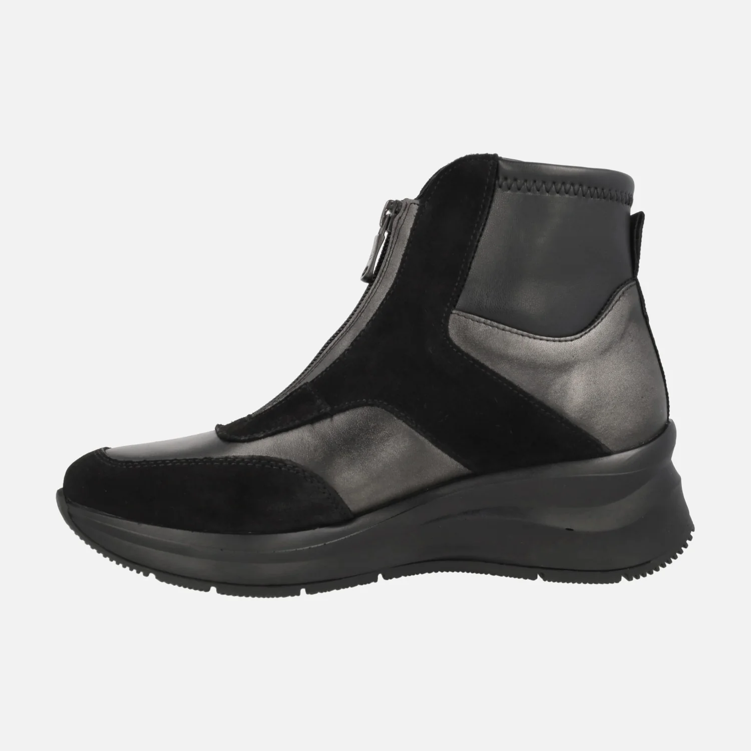Botines con cremallera frontal en combinado negro y metalizado - Image 3
