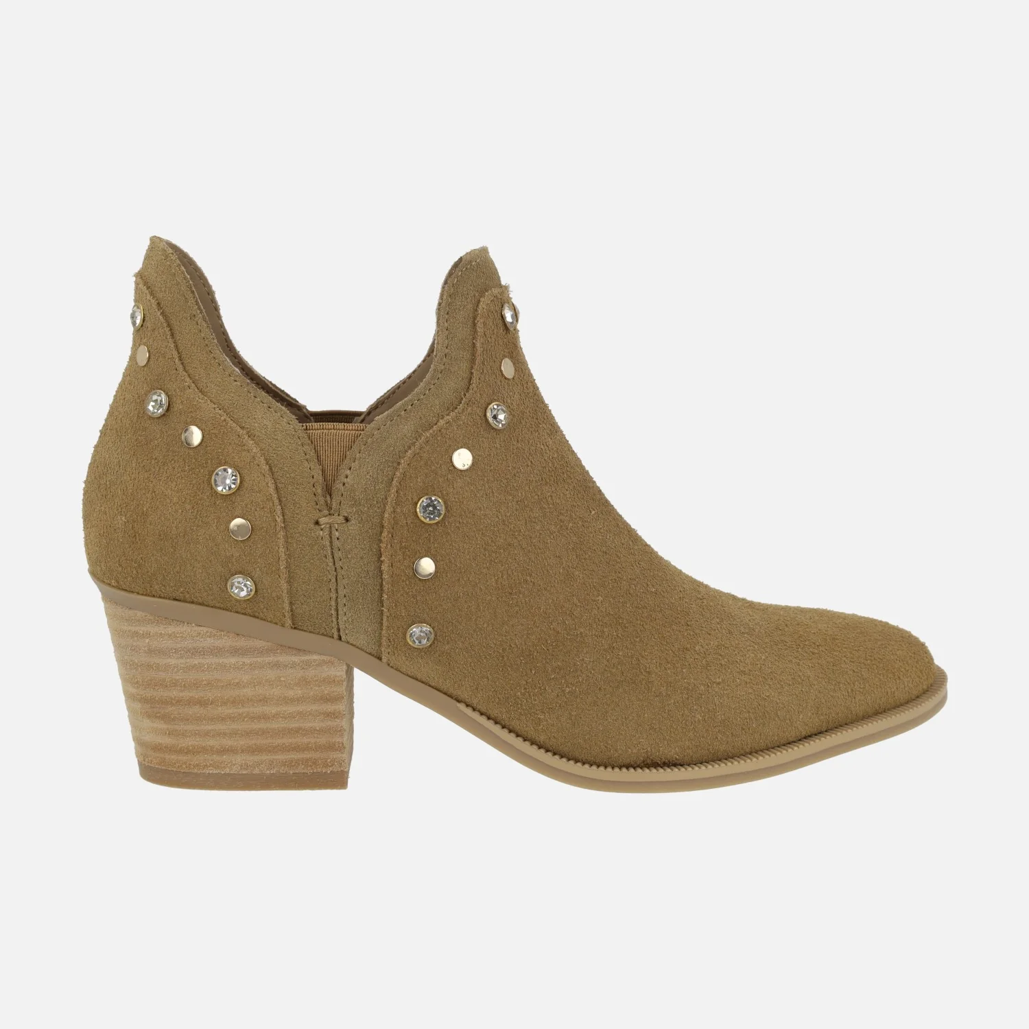 Botines cut out de serraje color camel con pedrería