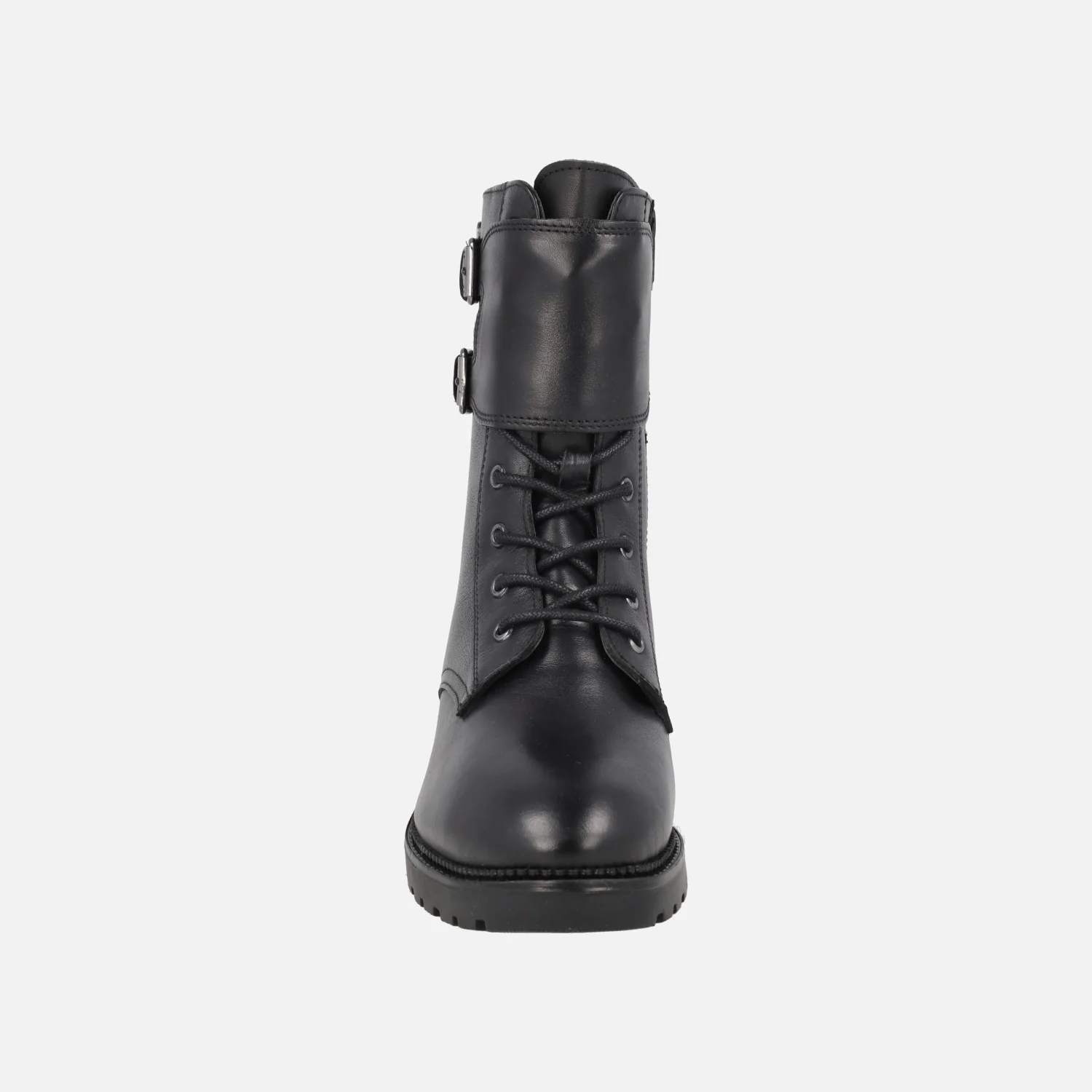 Botines de cordones estilo militar en piel negra con hebillas - Image 5