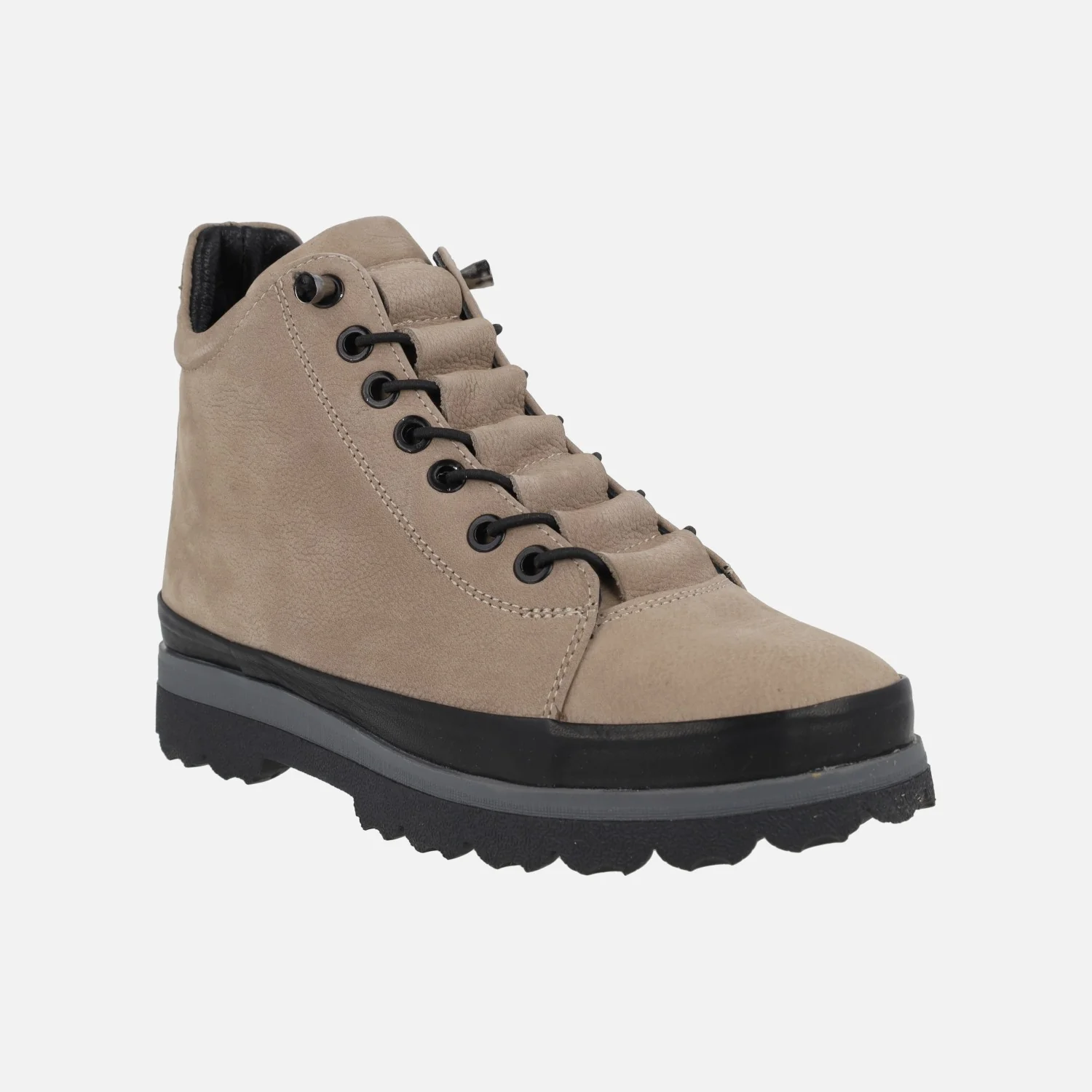 Botines de piel nobuck con cordones elásticos y cremallera - Image 2