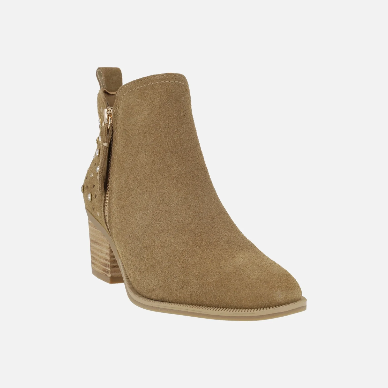 Botines de serraje camel con doble cremallera y fantasía en la talonera - Image 2