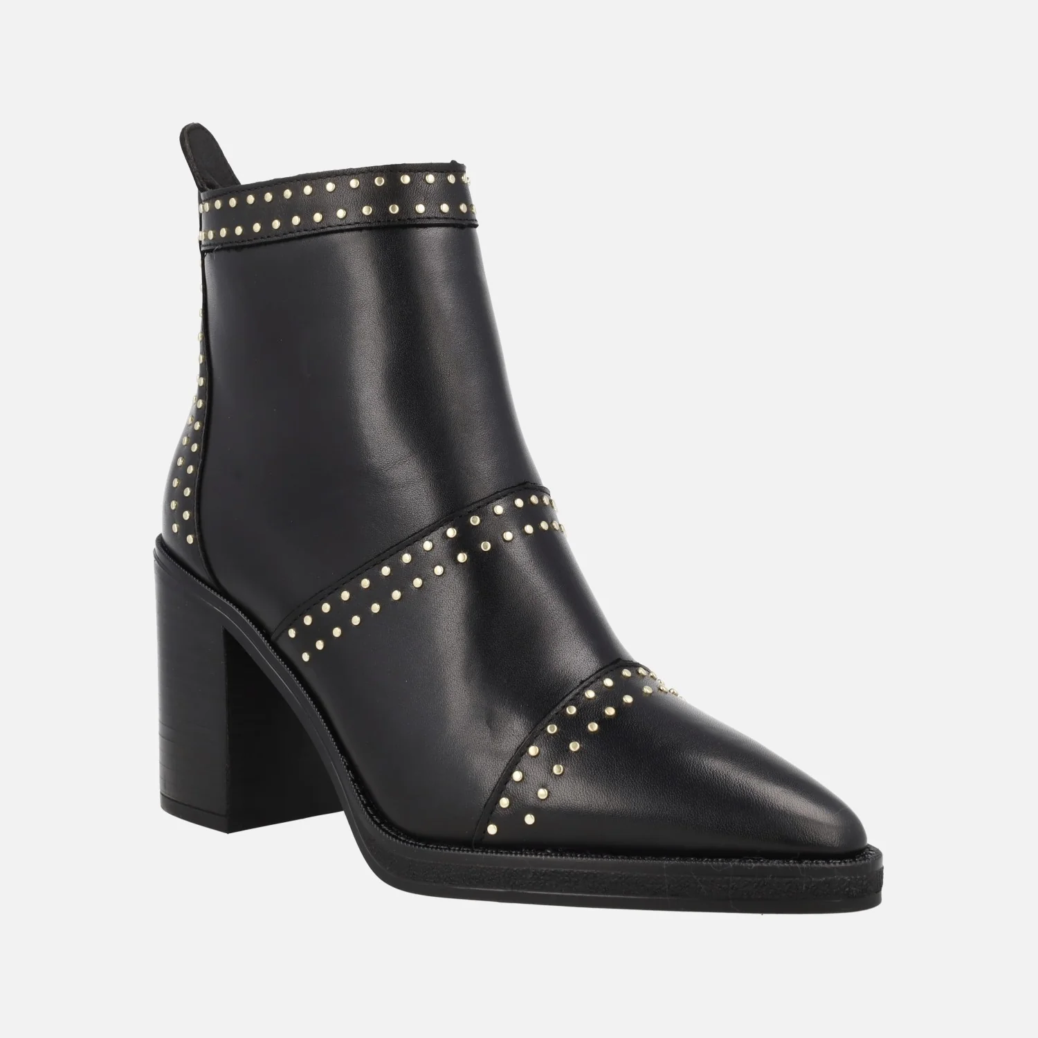 Botines de tacón Camden en piel negra con tachas doradas - Image 2