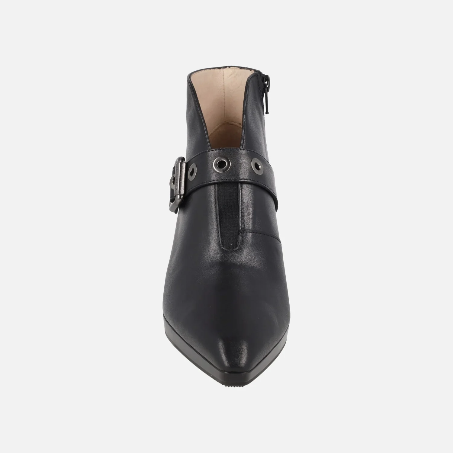 Botines de tacón en piel negra con escote y adorno de hebilla - Image 5
