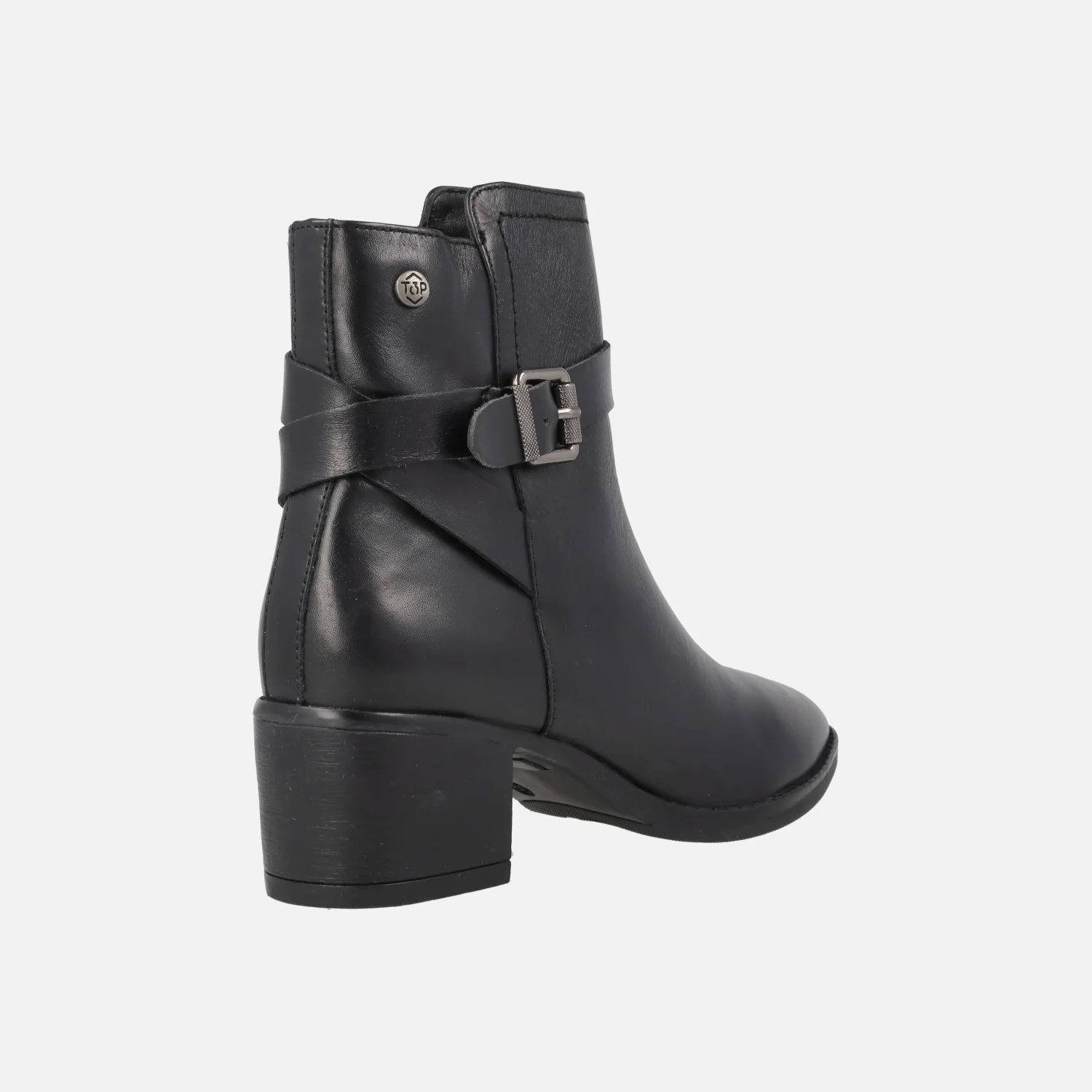 Botines de tacón en piel negra con hebilla - Image 3