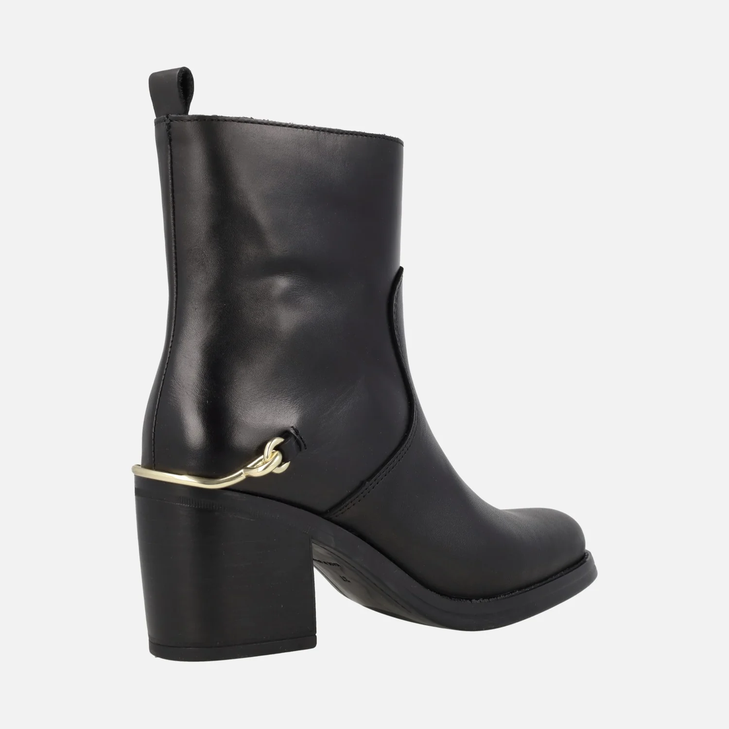 Botines de tacón en piel negra Leyna con adorno dorado en el talón - Image 3