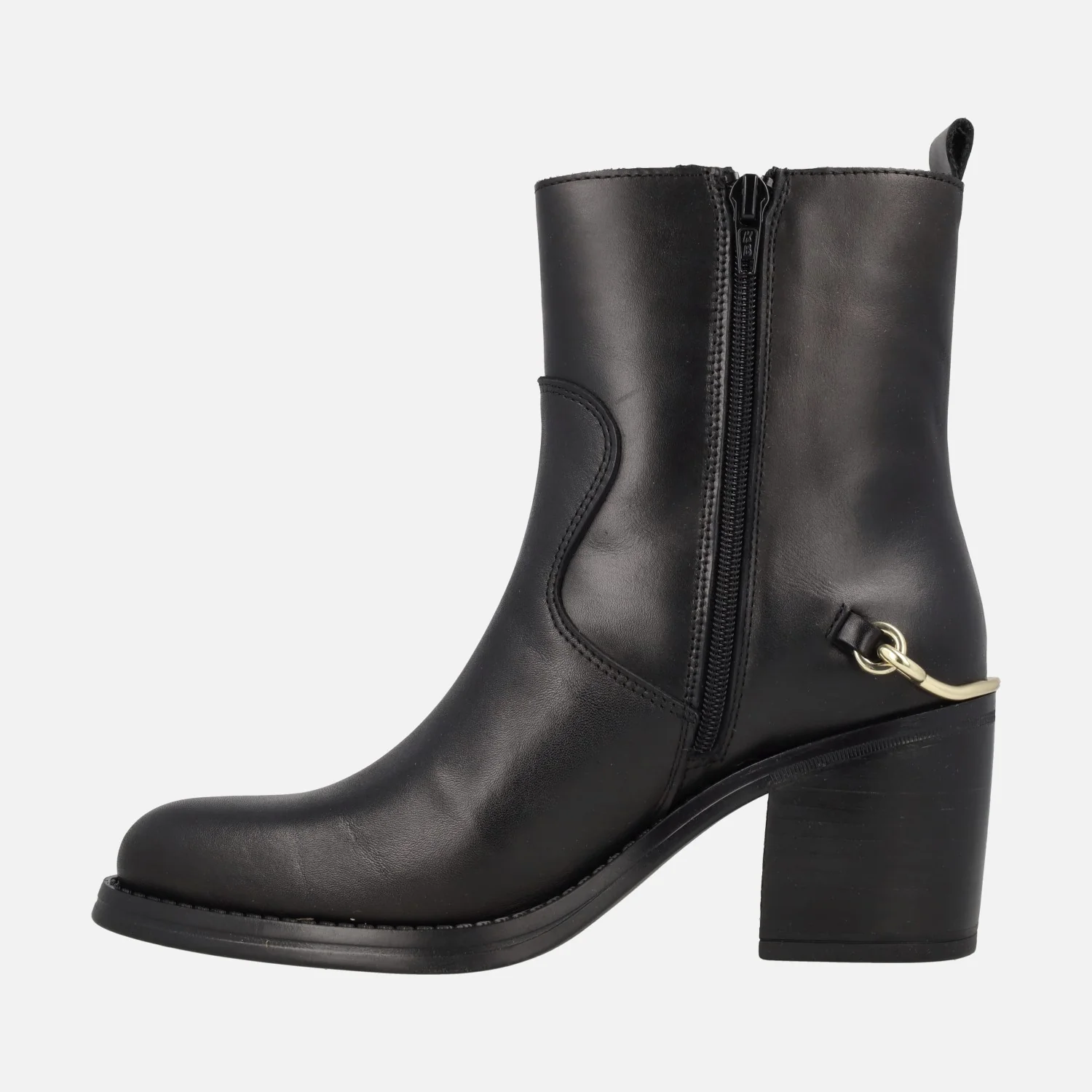 Botines de tacón en piel negra Leyna con adorno dorado en el talón - Image 4