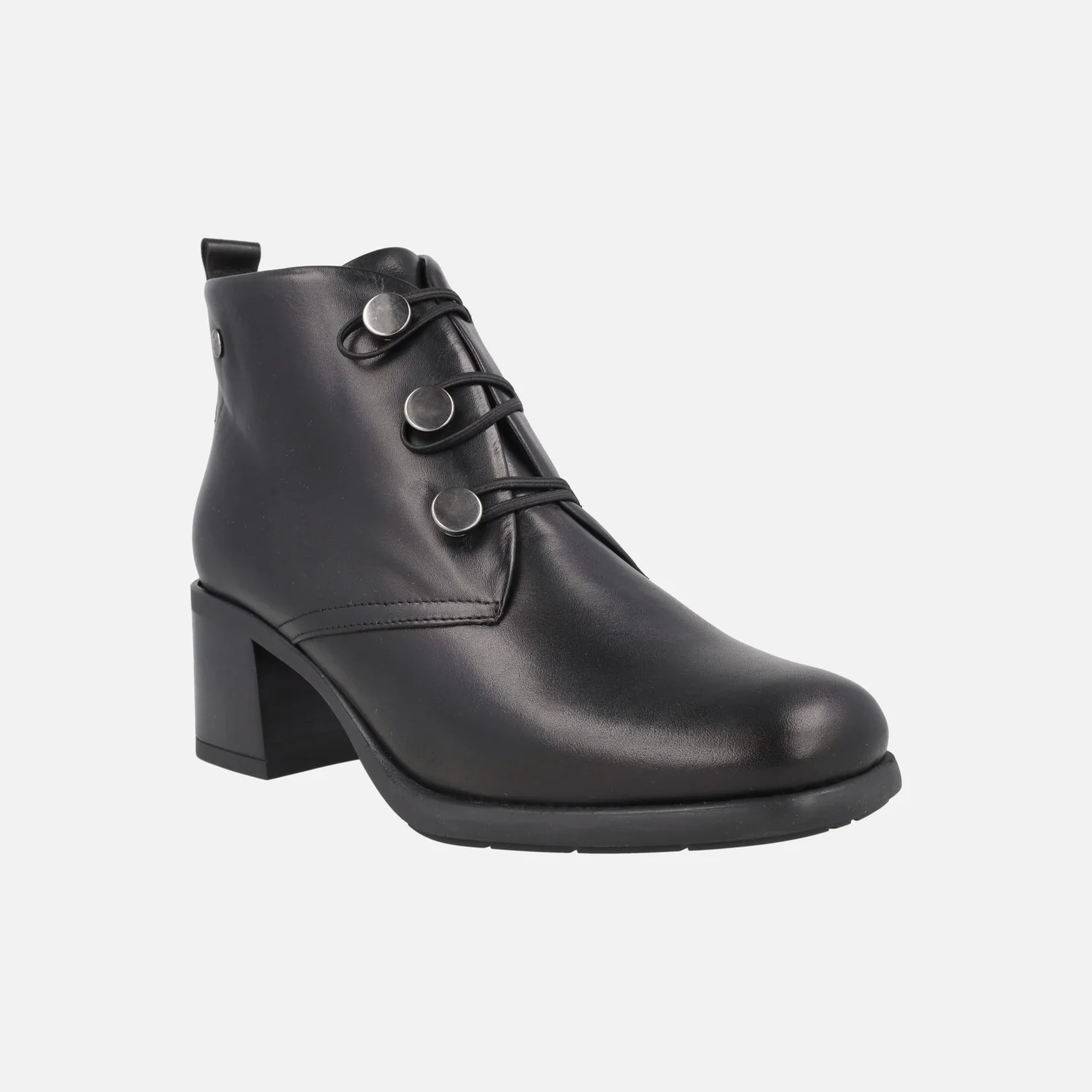 Botines negros de piel en tacón medio con botones metálicos - Image 2