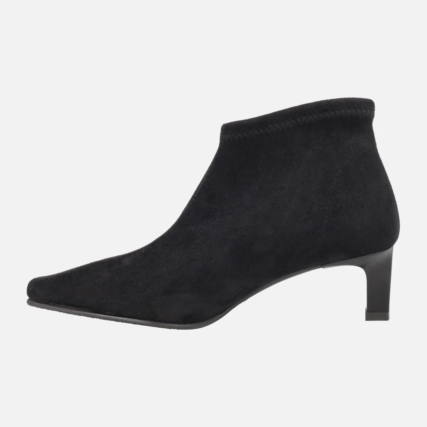 Botines en tejido elástico negro con punta afilada y tacón bajo - Image 4
