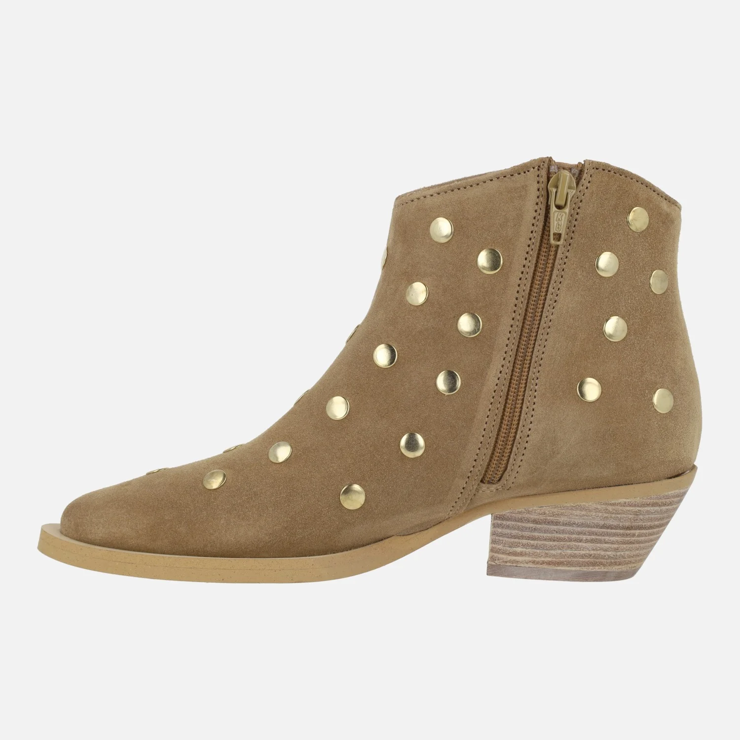 Botines estilo cowboy en serraje cuero con tachas doradas línea Western - Image 3