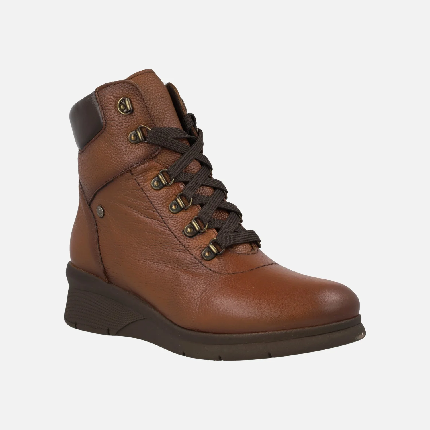 Botines marrones de piel con cordones y cremallera lateral - Image 2