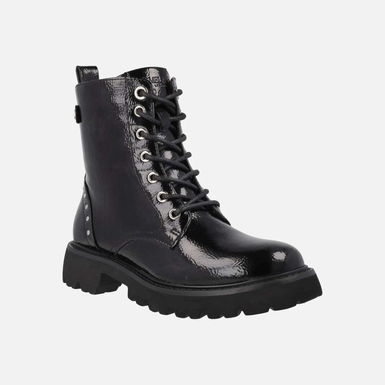 Botines negros de charol con cordones y cremallera - Image 3