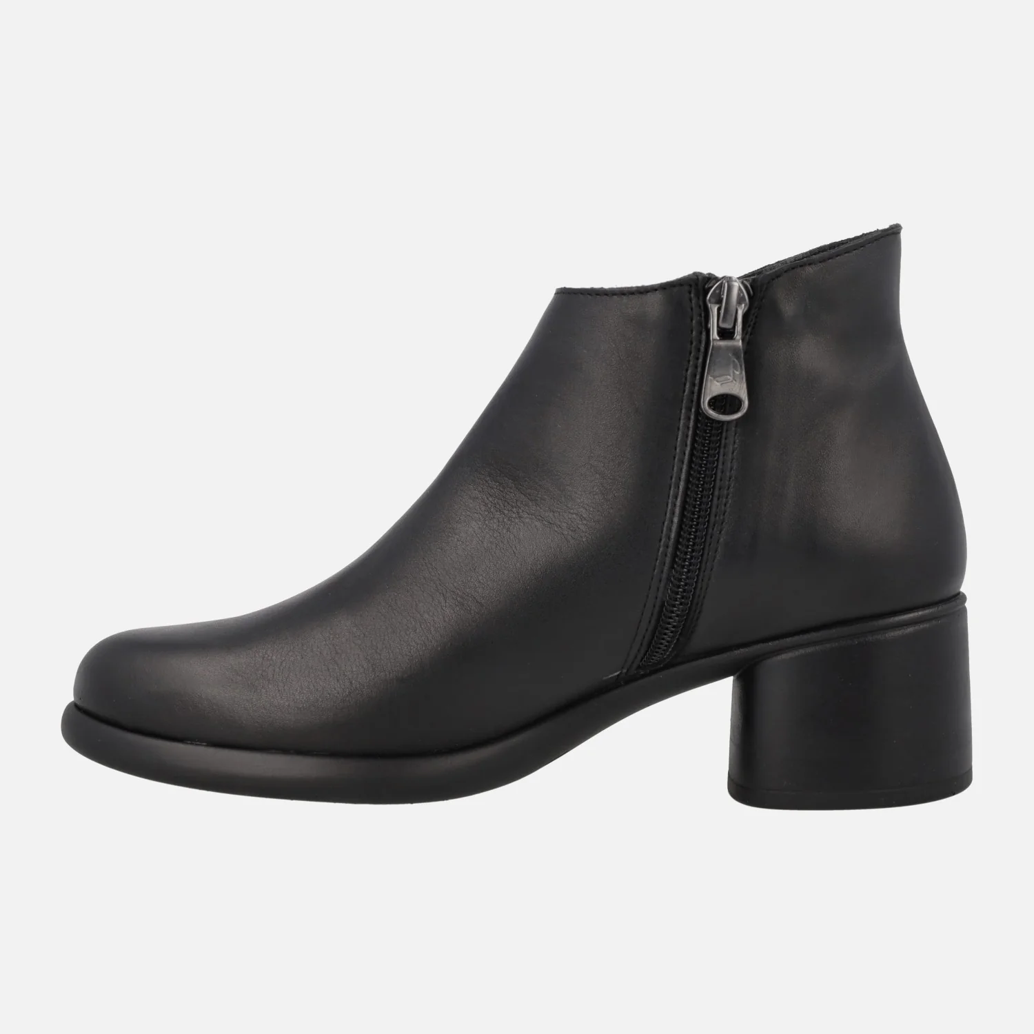 Botines negros de piel con adorno circular y tacón bajo - Image 3