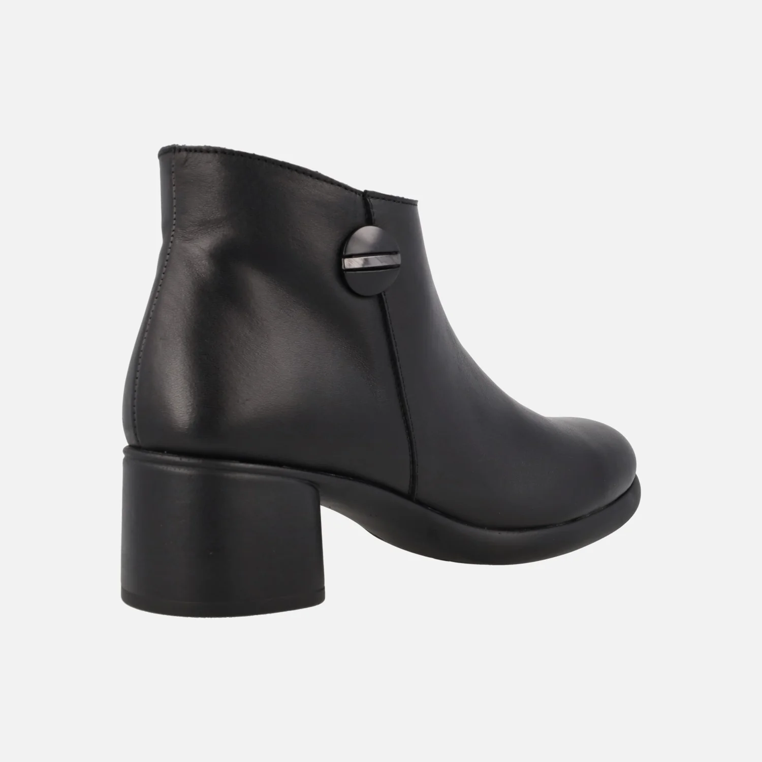 Botines negros de piel con adorno circular y tacón bajo - Image 4