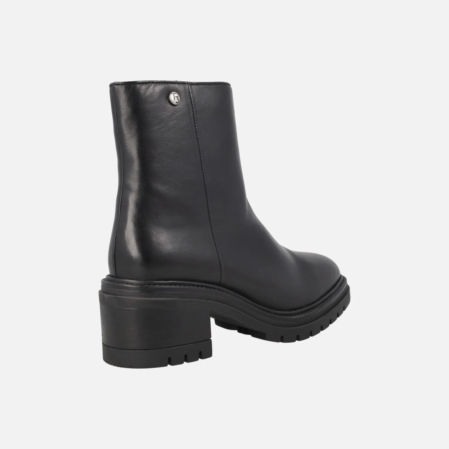 Botines negros de piel con tacón y piso de goma - Image 3