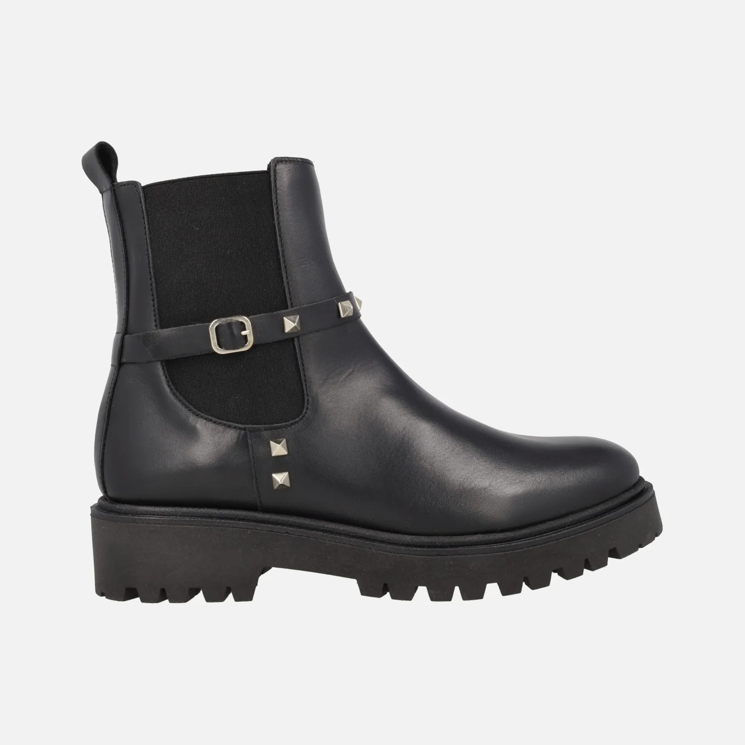 Botines negros de piel estilo chelsea con detalle de tachas doradas