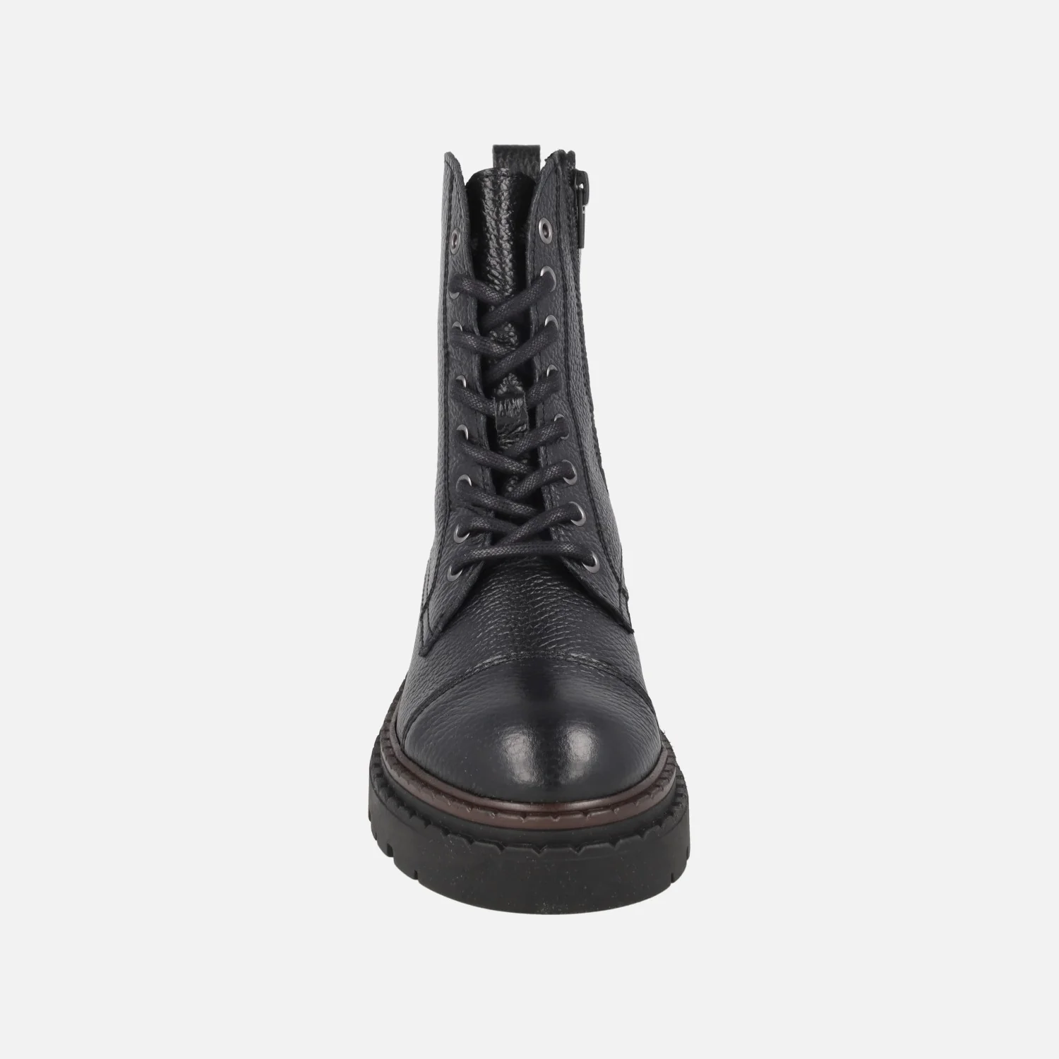 Botines negros de piel grabada Abby con cordones y cremallera - Image 5