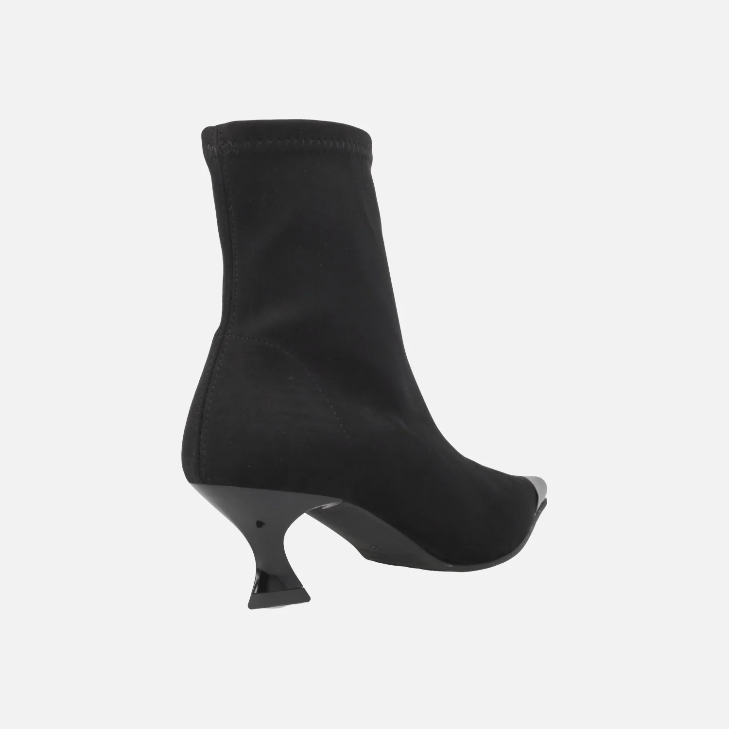 Botines negros de tacón en tejido elástico efecto ante con adorno metálico en la punta - Image 3