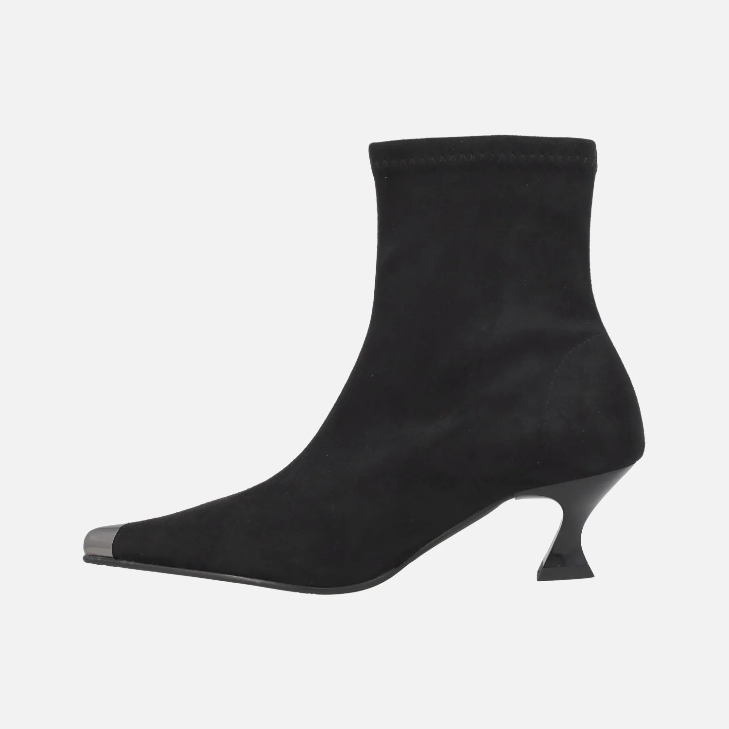 Botines negros de tacón en tejido elástico efecto ante con adorno metálico en la punta - Image 4