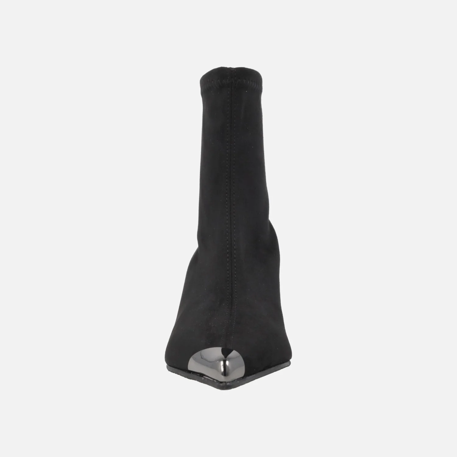 Botines negros de tacón en tejido elástico efecto ante con adorno metálico en la punta - Image 5