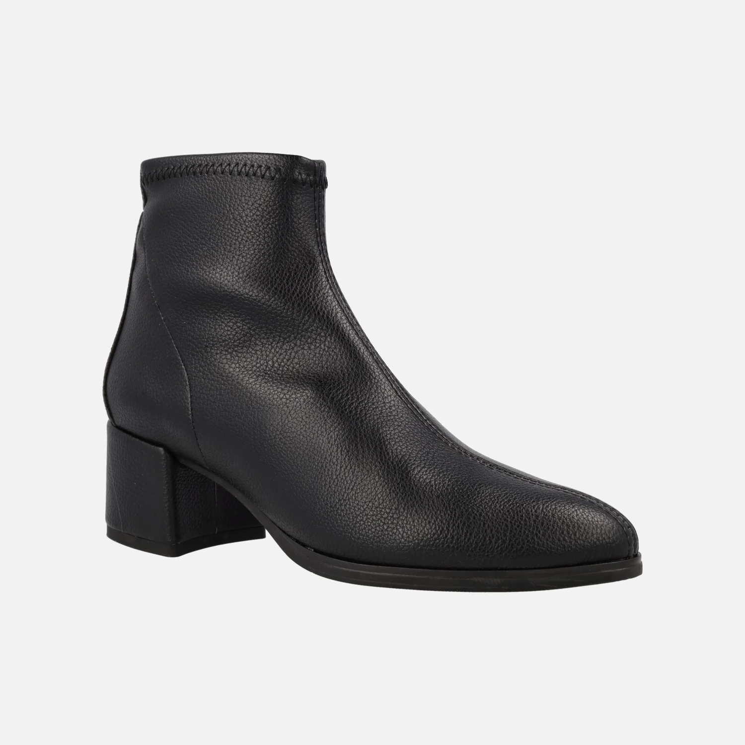 Botines negros elásticos textura piel con tacón bajo - Image 2