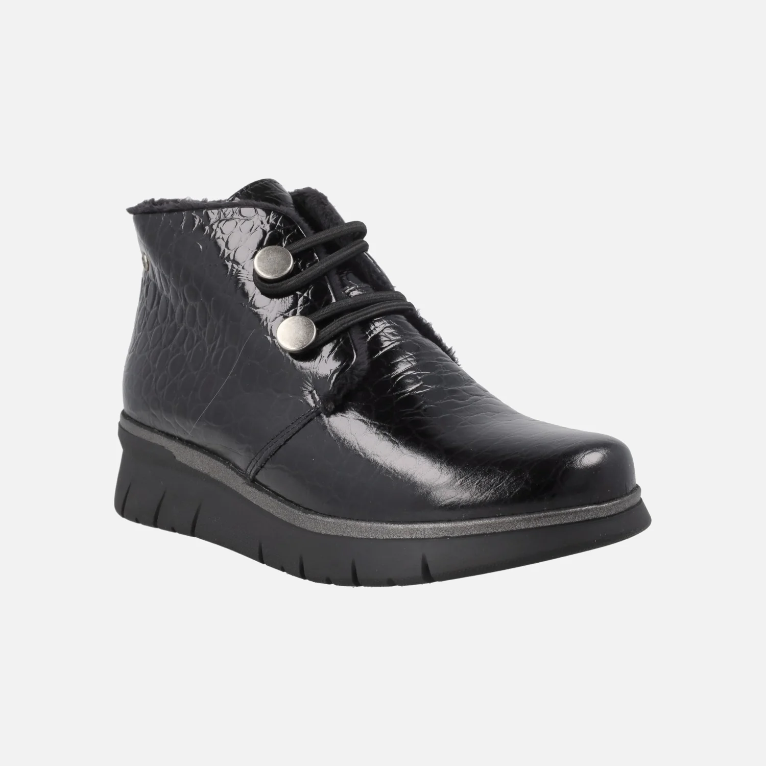Botines negros en piel grabada coco charol con cierre de botones - Image 2