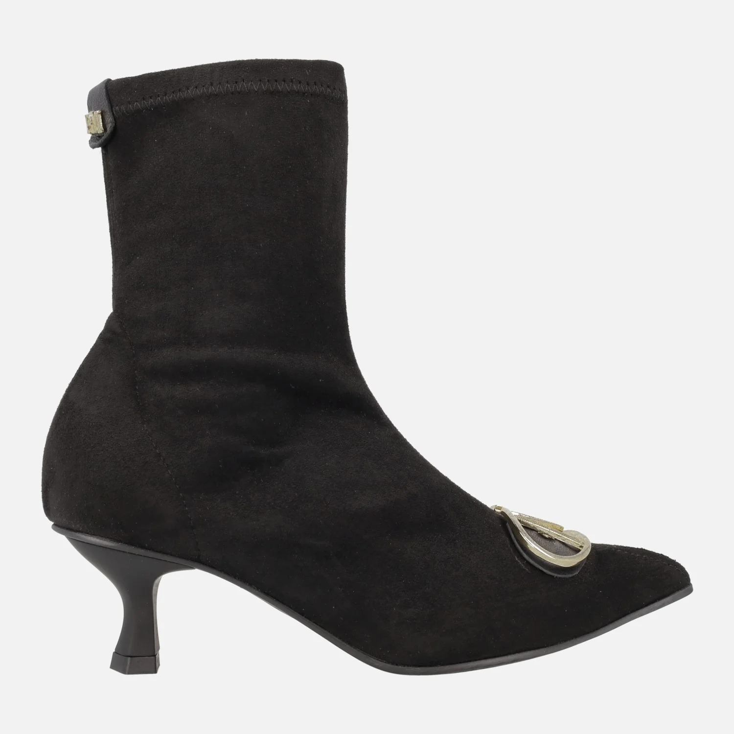 Botines negros en tejido elástico efecto ante con adorno metálico - Image 2