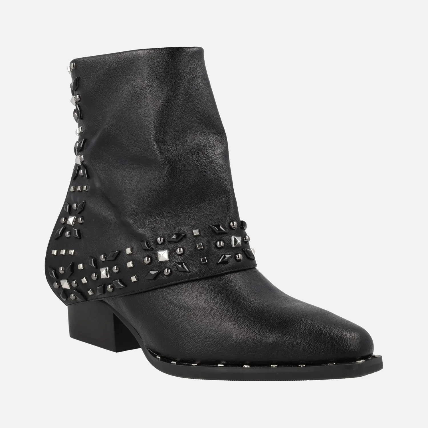 Botines negros estilo cowboy Lil Emilia con faldón y remaches - Image 2
