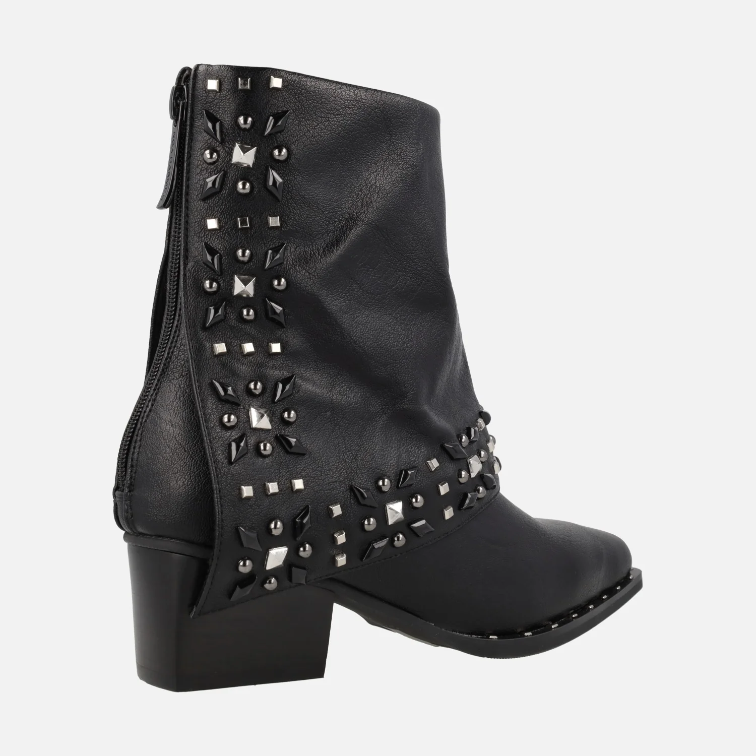 Botines negros estilo cowboy Lil Emilia con faldón y remaches - Image 3