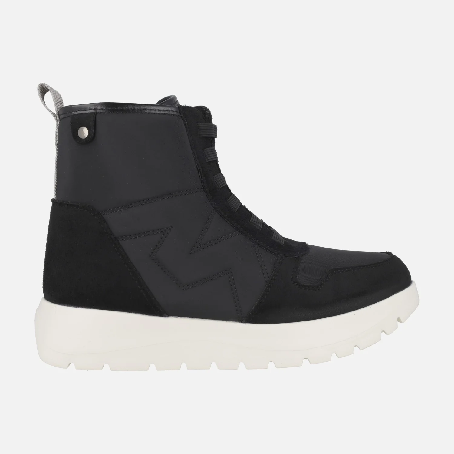 Botines Neve en combinado negro con cordones elásticos y cremallera