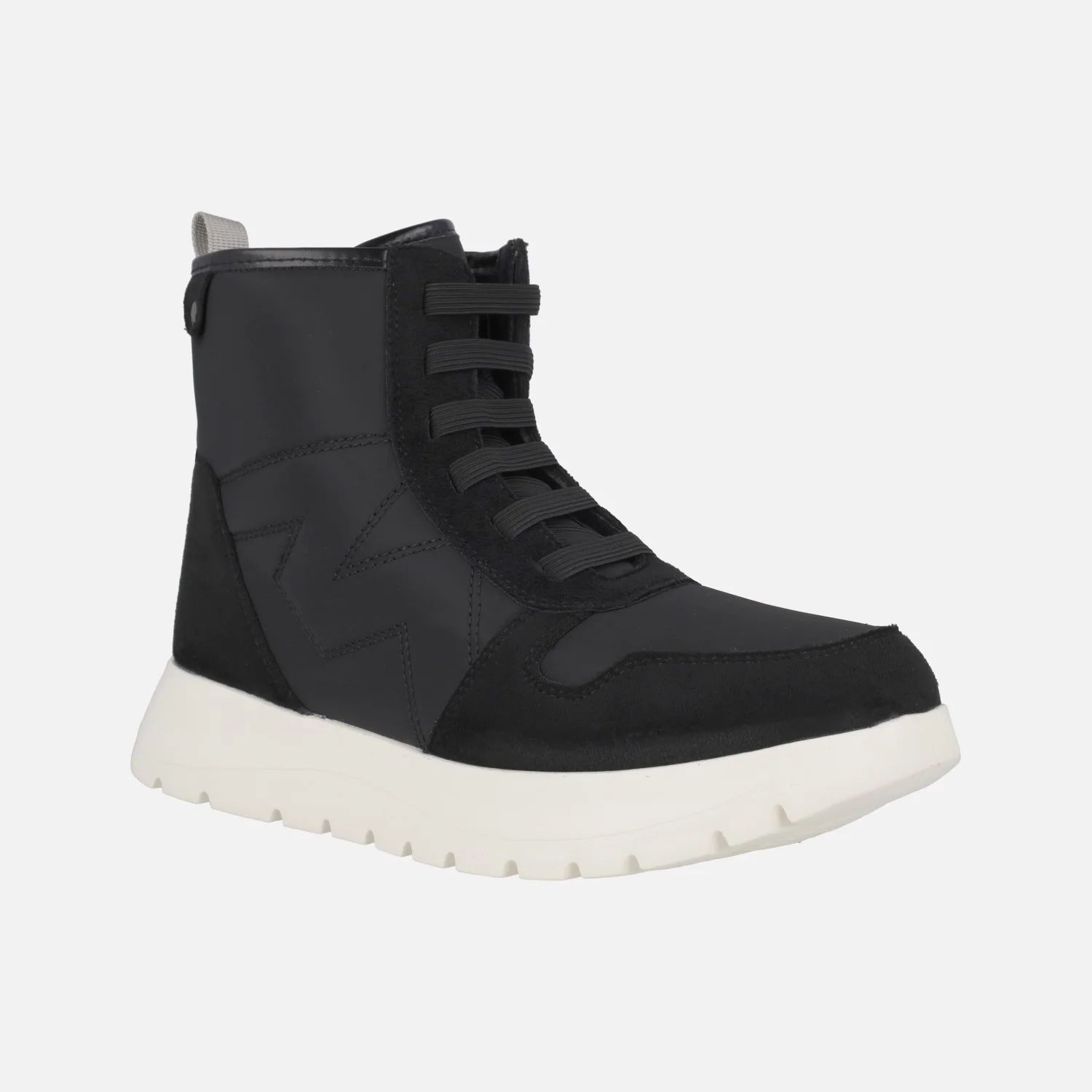 Botines Neve en combinado negro con cordones elásticos y cremallera - Image 2