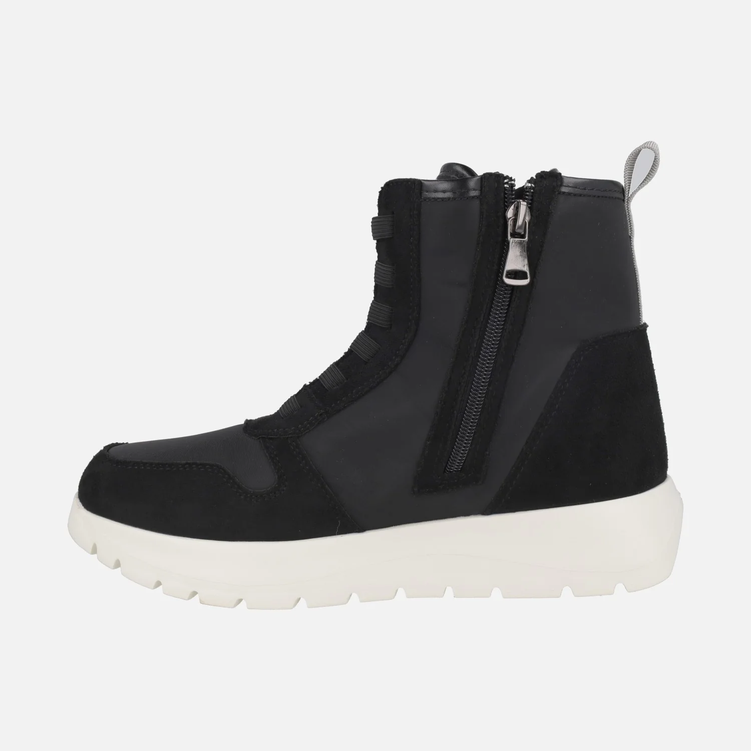 Botines Neve en combinado negro con cordones elásticos y cremallera - Image 3