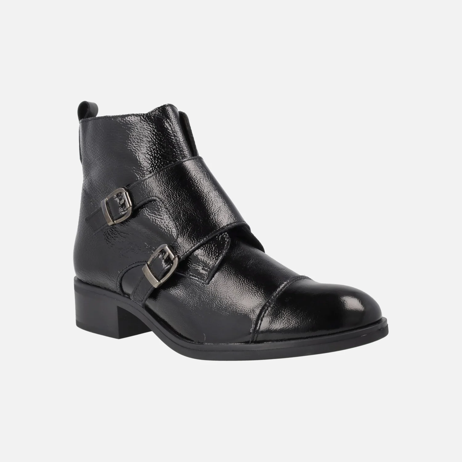 Botines negros de charol para mujer con dos hebillas - Image 2