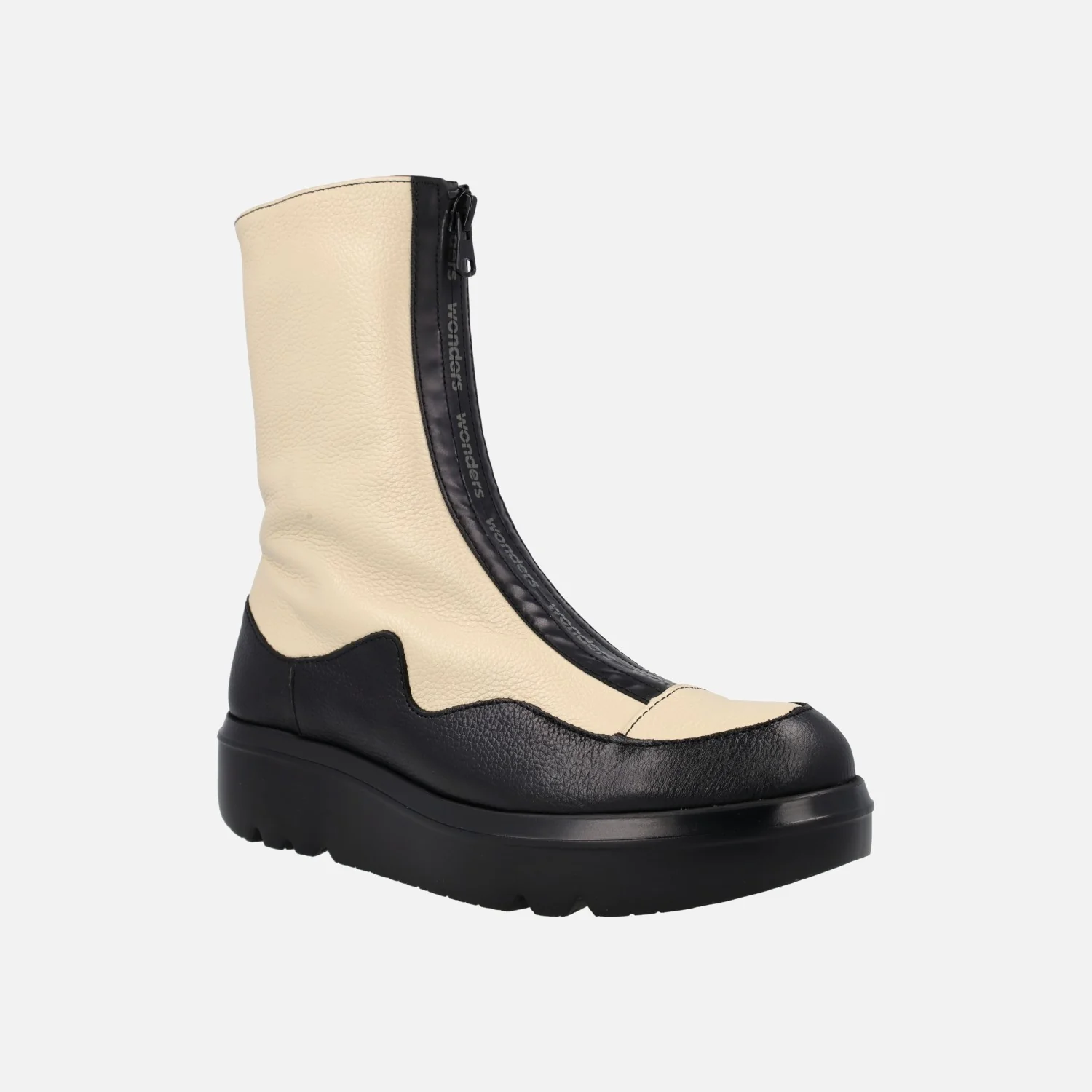 Botines Wonders en combinado negro y crema con cremallera frontal - Image 2