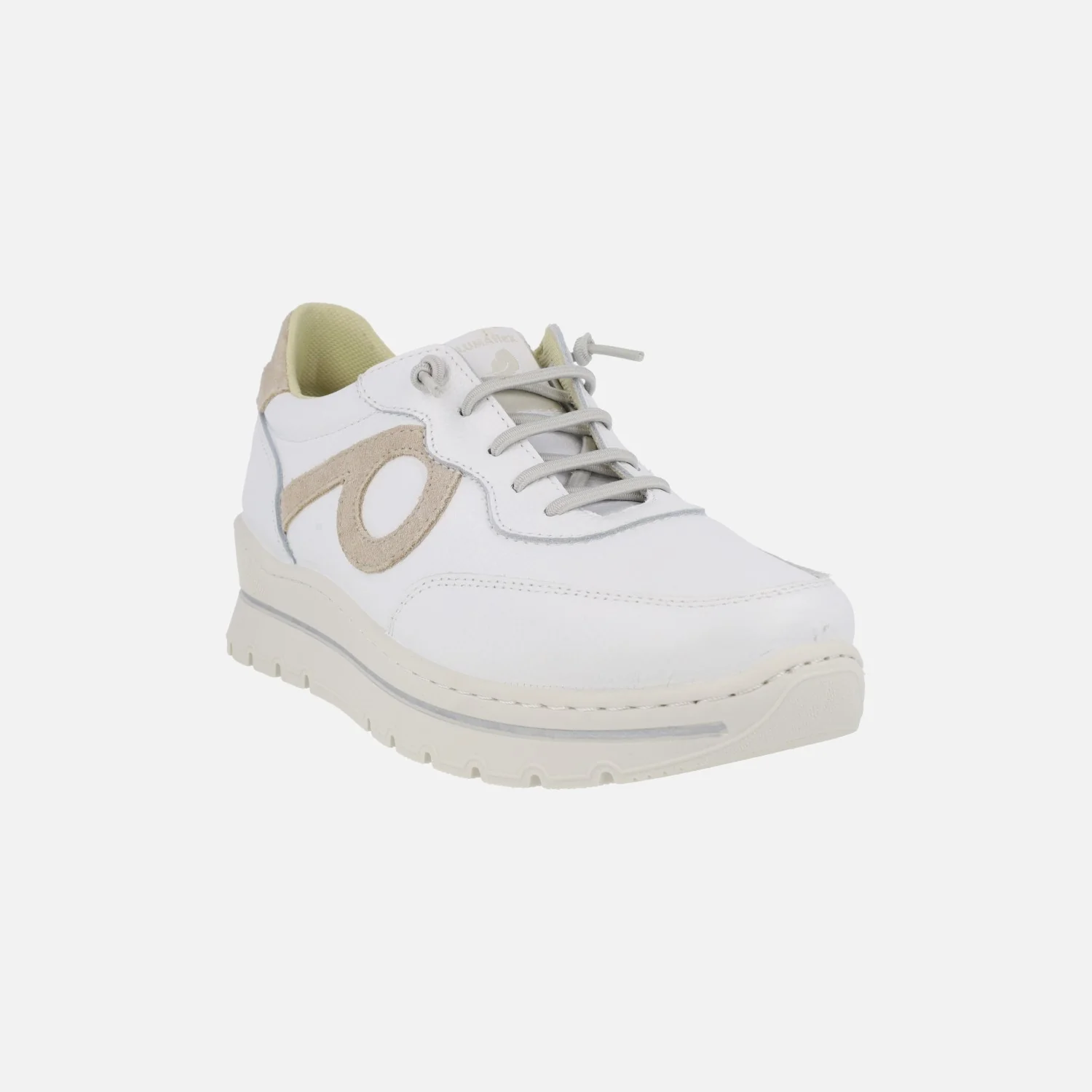 Deportivas blancas de piel con detalles beige y cordones elásticos - Image 2
