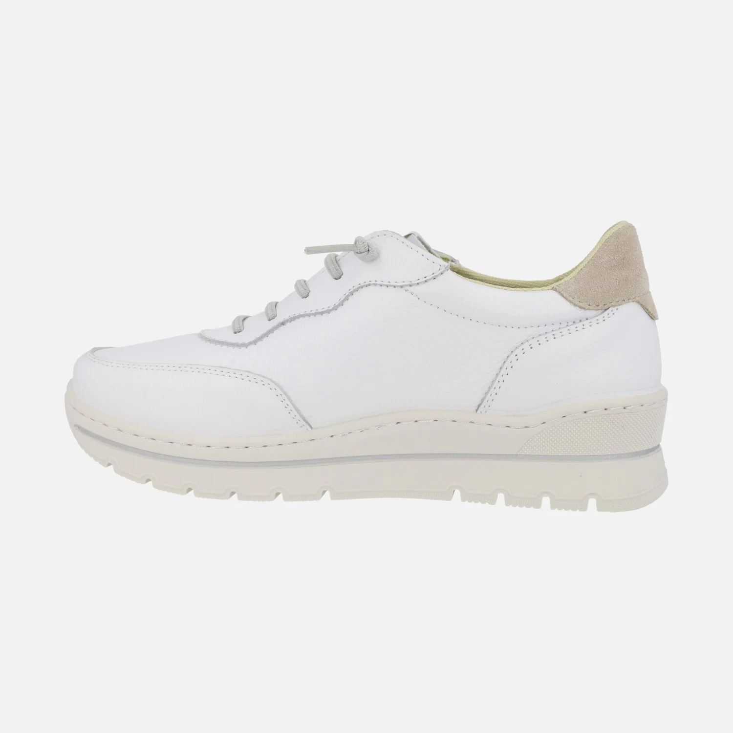 Deportivas blancas de piel con detalles beige y cordones elásticos - Image 3