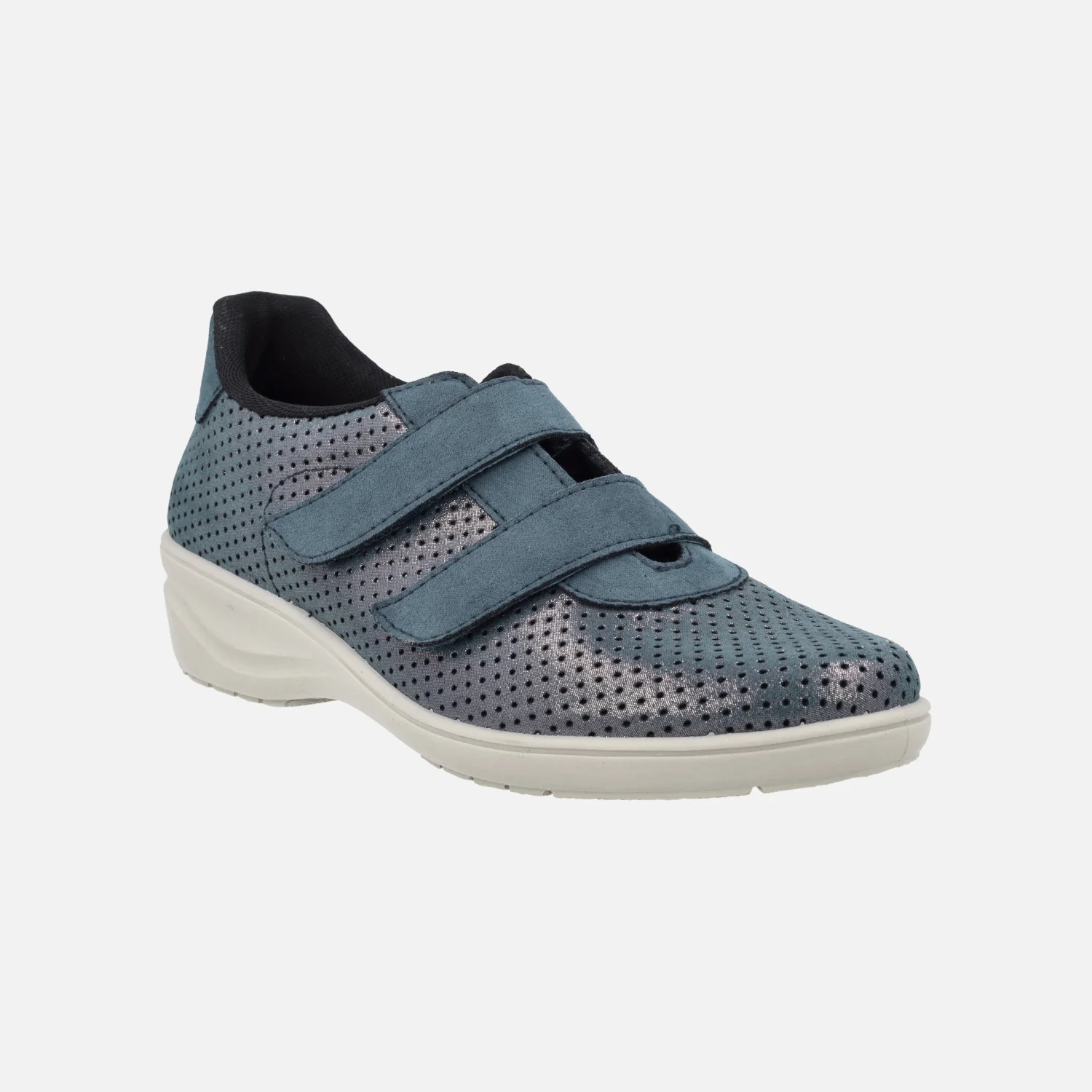 Deportivas confort para mujer en combinado azul con cierre de velcros - Image 3