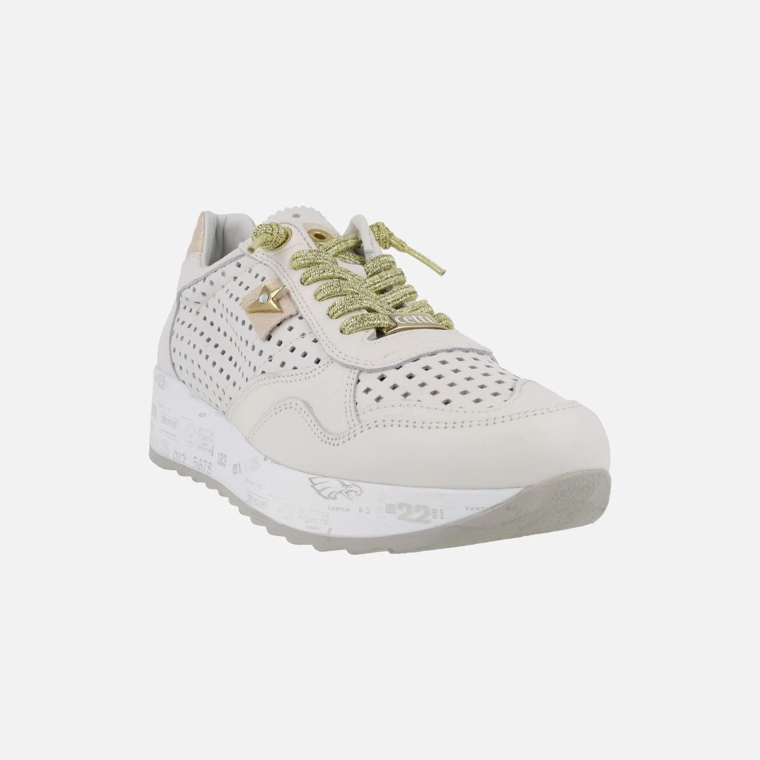 Deportivas de piel con detalle de picados y cordones elásticos dorados - Image 2