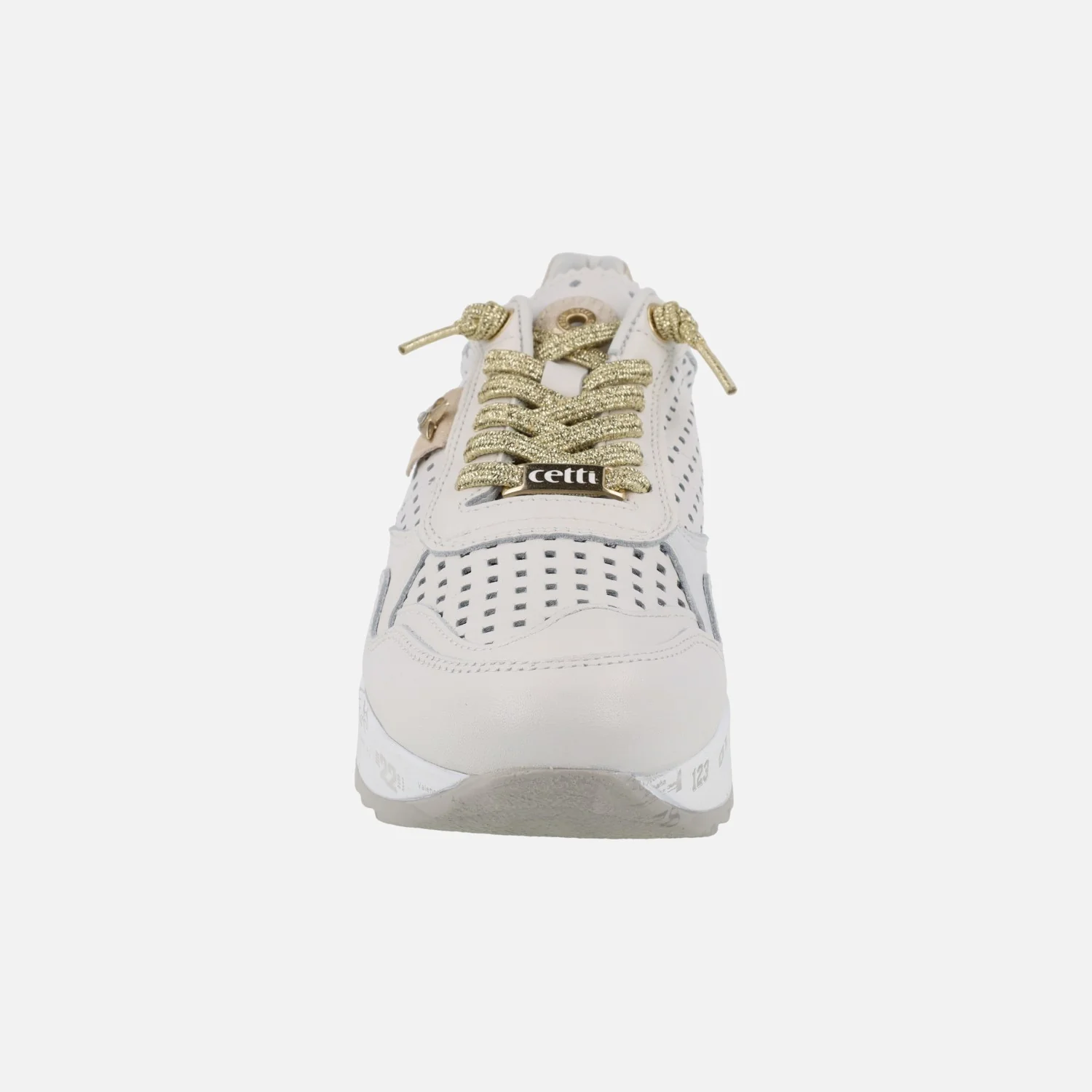 Deportivas de piel con detalle de picados y cordones elásticos dorados - Image 5