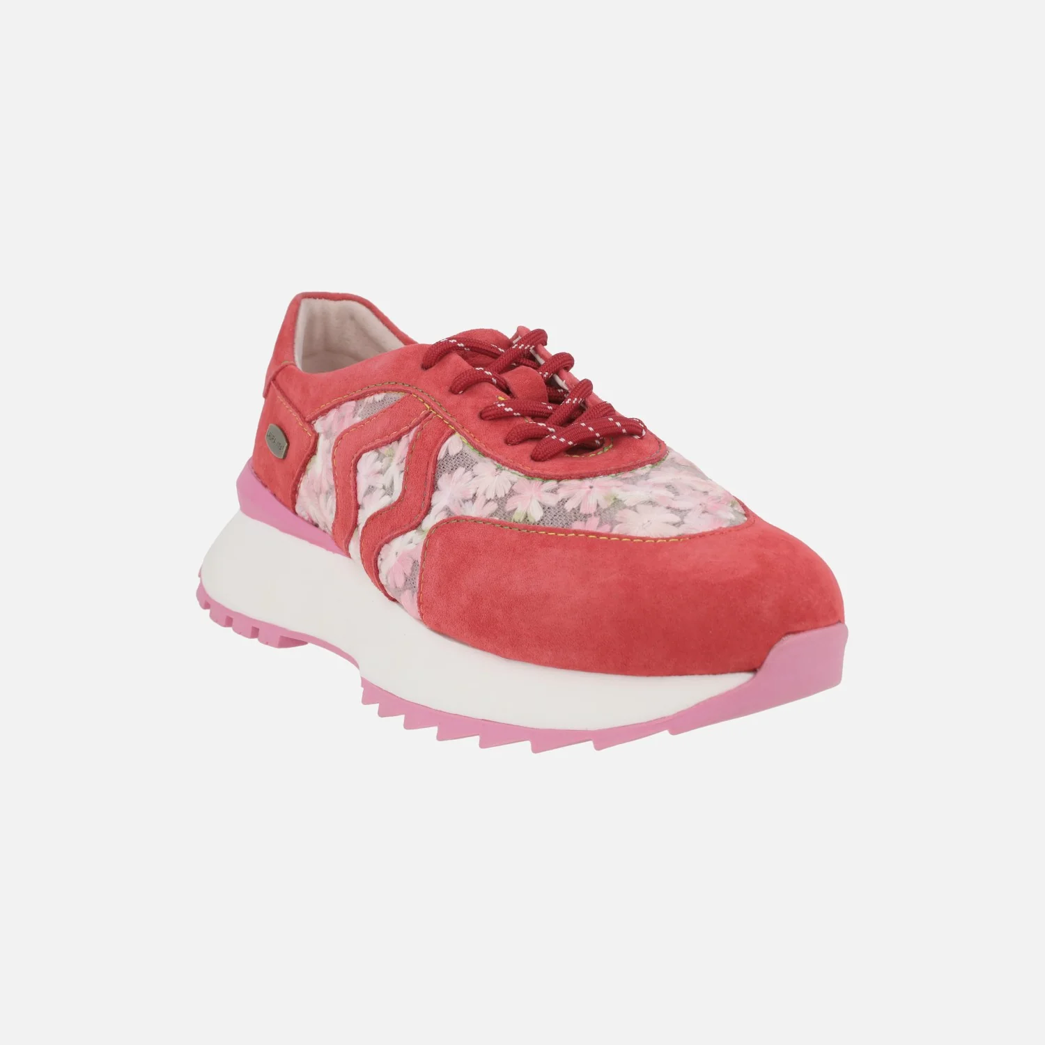 Deportivas de serraje y tejido bordado en combinado rojo Tellao 18 Rouge - Image 2