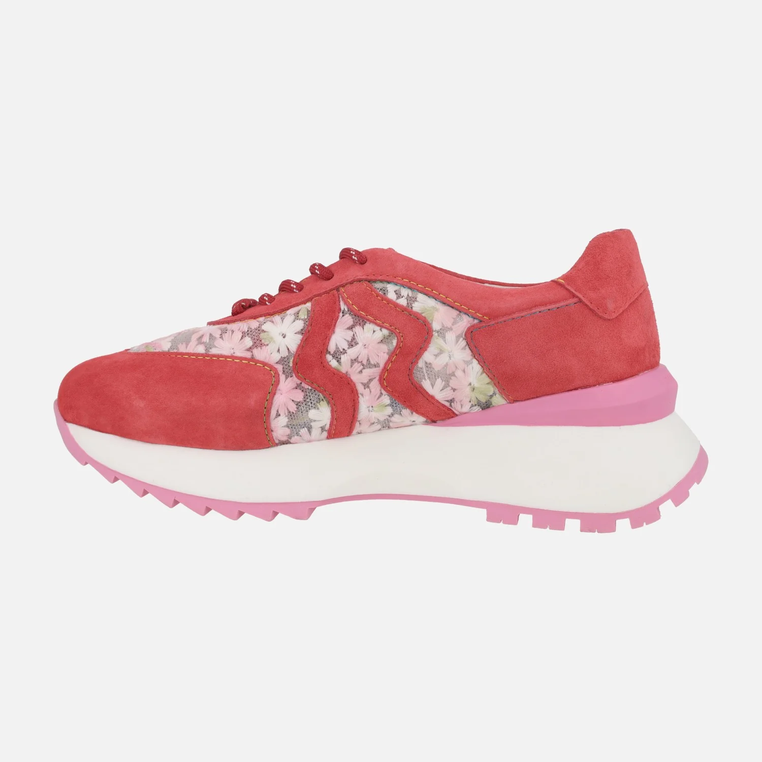 Deportivas de serraje y tejido bordado en combinado rojo Tellao 18 Rouge - Image 3