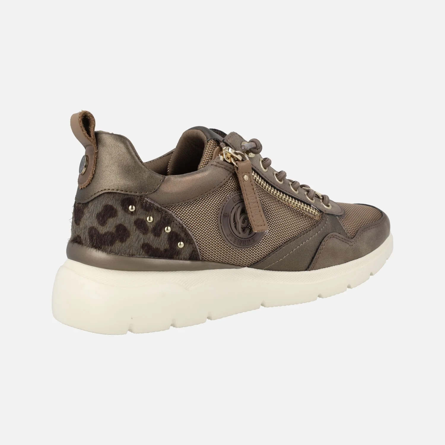 Deportivas multi material metalizadas con talón en animal print - Image 3