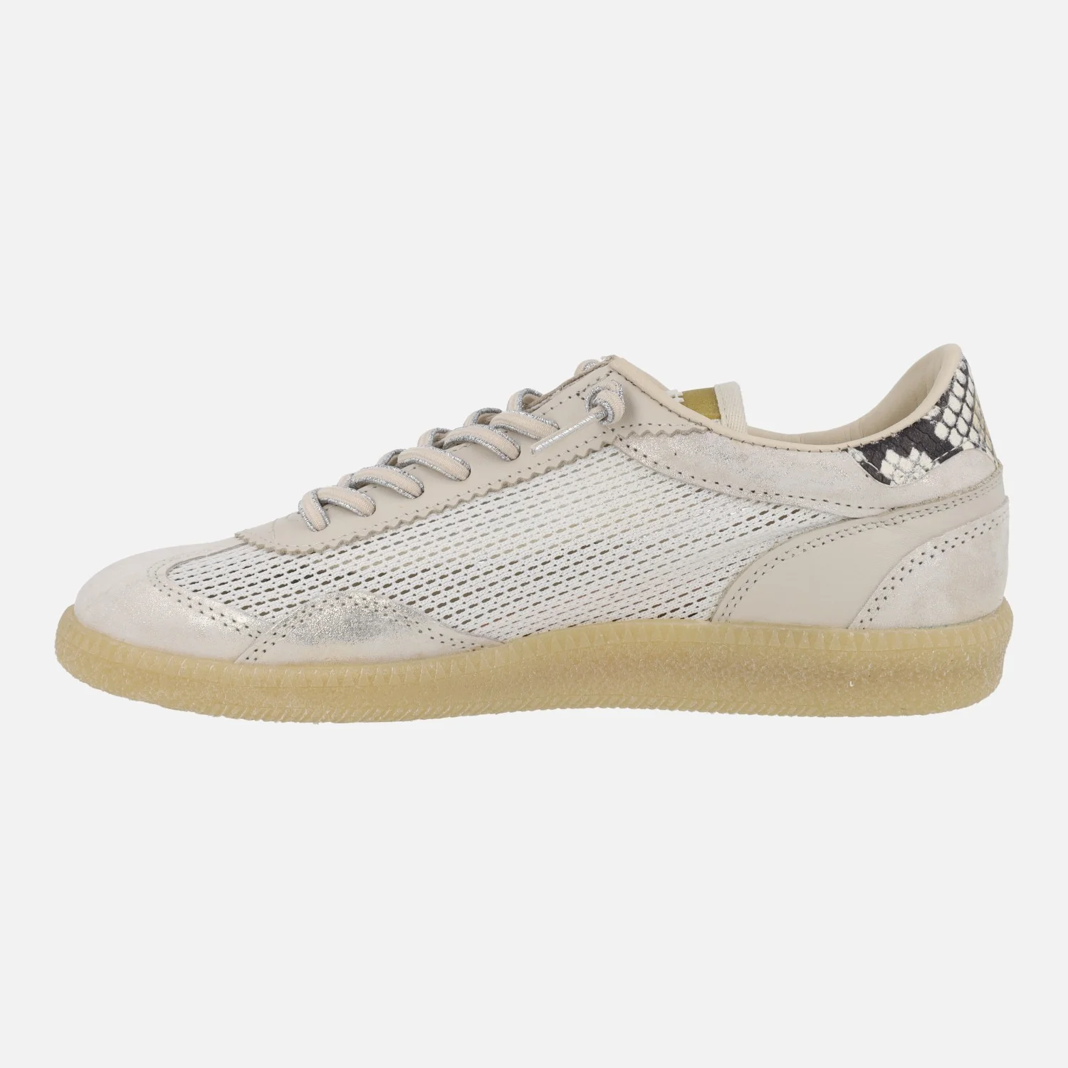 Deportivas planas en piel y tejido con talonera en print serpiente - Image 3