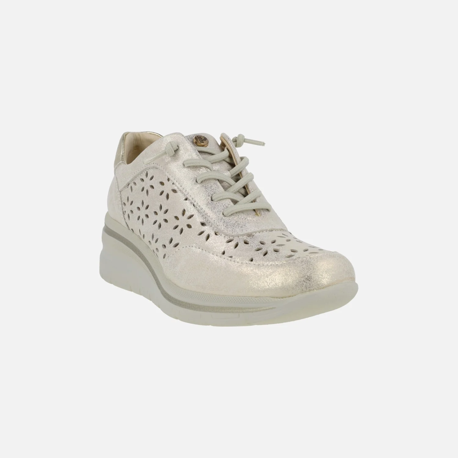 Deportivas troqueladas en metalizado oro con cordones elásticos - Image 2