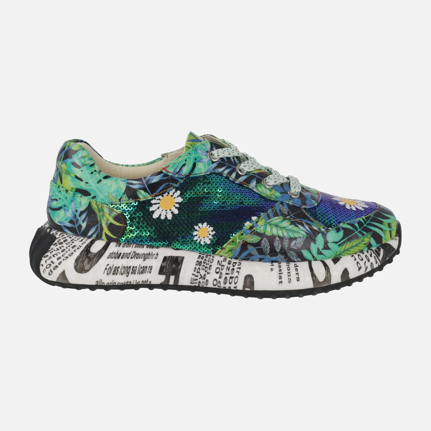 Deportivas verdes Laura Vita con detalle de lentejuelas Burton 05 Vert