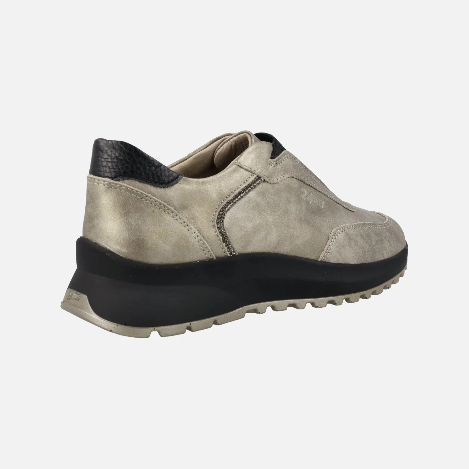 Deportivos confort en beige metalizado y negro con detalles de strass - Image 3