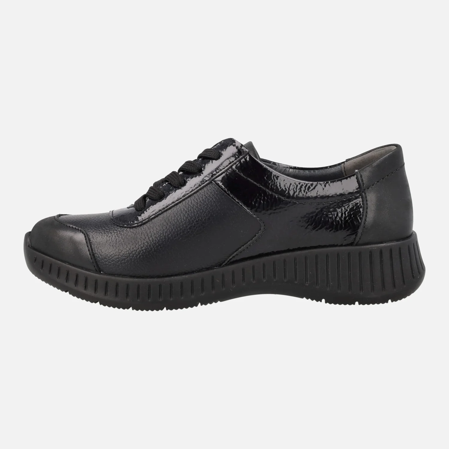 Deportivos confort en combinado de piel y charol con cordones y cremallera - Image 3